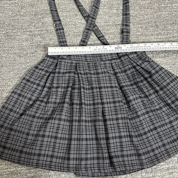Hot Topic Skirt Women Small Gray Plaid Grunge Punk Academia Suspenders School - Picture 6 of 9